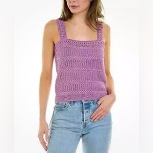 Vince Cotton Crochet Knit Camisole Square Neck Tank Sweater Size M